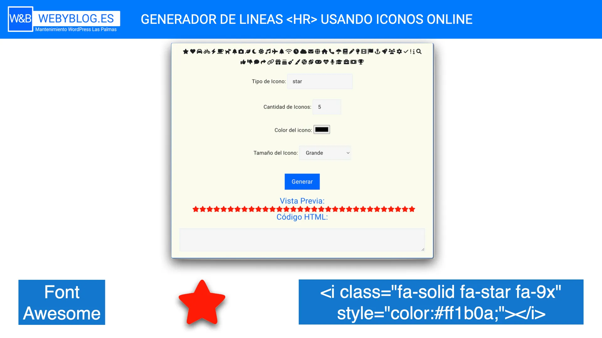 Generador de líneas de iconos usando Font Awesome