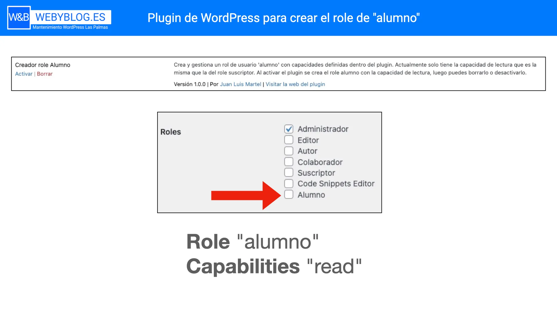 Plugin WordPress creador role Alumno para Membership